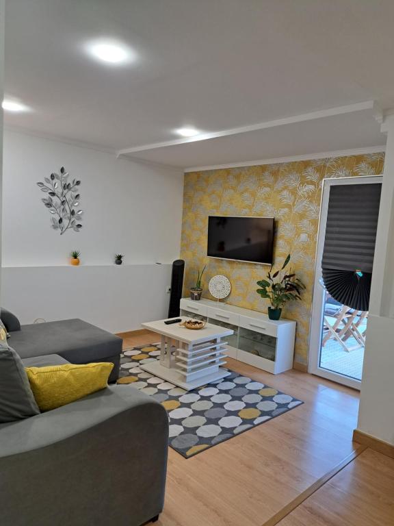 TV a/nebo společenská místnost v ubytování Beja Garden apartamento com terraço privado