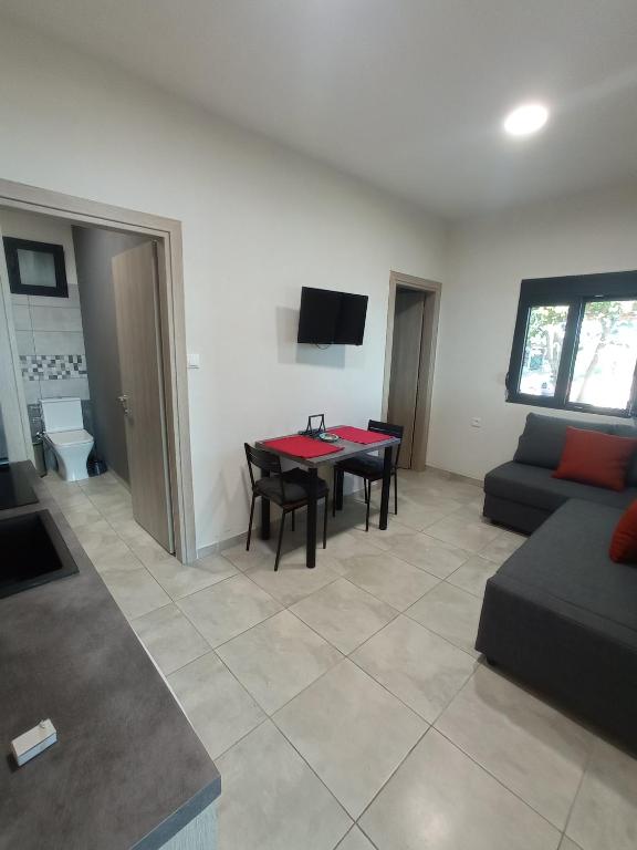 Televízia a/alebo spoločenská miestnosť v ubytovaní Nikos & Patras Houses