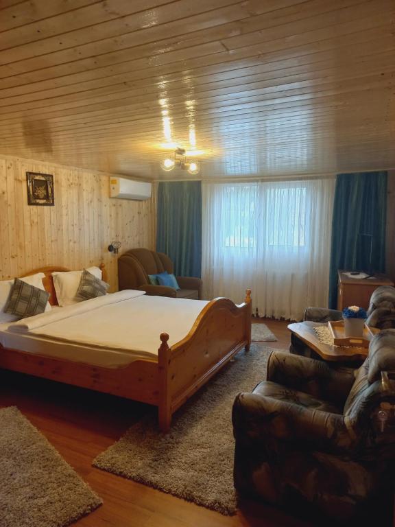 1 dormitorio con 1 cama grande y 1 sofá en Casa IRIS Slanic, en Slănic