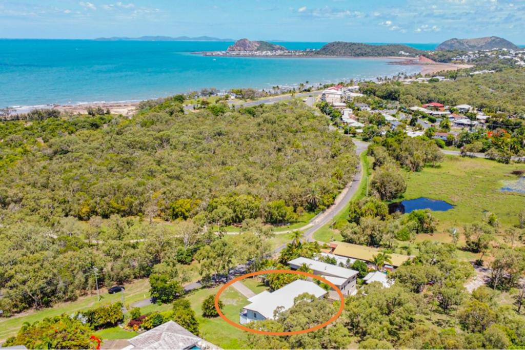 an aerial view of an estate with a red circle at RELAX @48 CLOSE TO BEACH sleeps 7 in Yeppoon