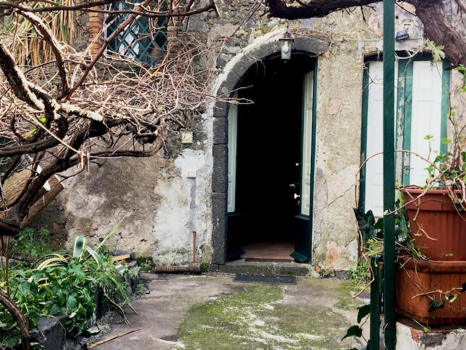 an entrance to an old building with a green door at CASETTA ROMANTICA Tra Etna e mare in Trecastagni