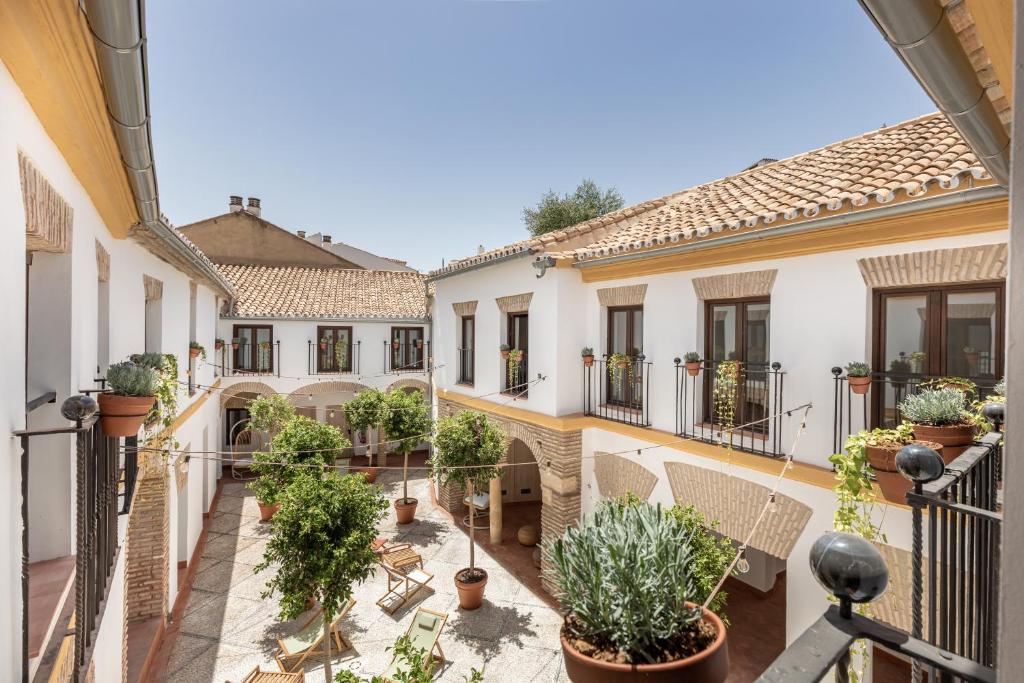 an apartment with a courtyard with potted plants at Líbere Córdoba Patio Santa Marta in Córdoba