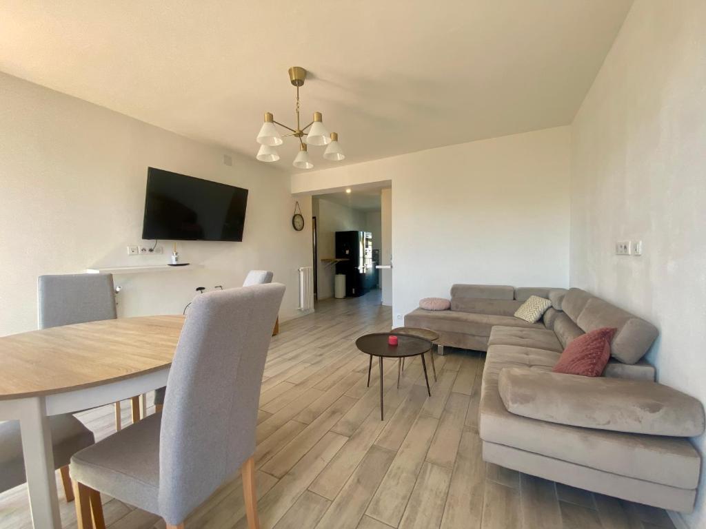 Televízia a/alebo spoločenská miestnosť v ubytovaní Les terrasses d'iéna - 2 chambres avec parking privé