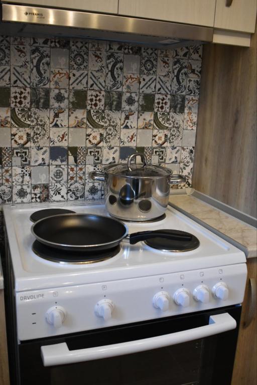 Kuchyň nebo kuchyňský kout v ubytování Emily Apartment -N.Kallikratia