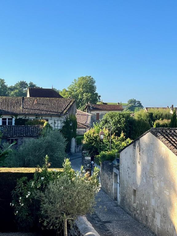 an overhead view of a village with houses and trees at La Maison du Clocher in Saint-Émilion