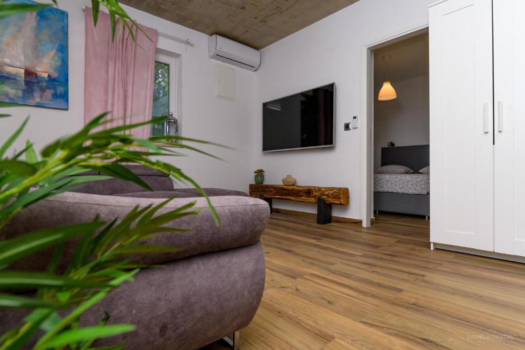 TV a/nebo společenská místnost v ubytování STONE HOUSE MAGALI