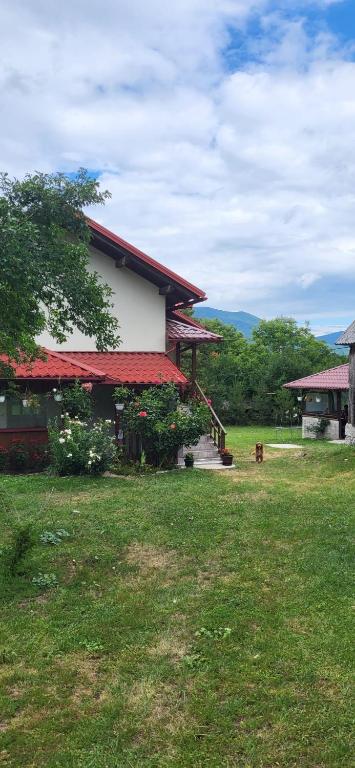 a house with a red roof and a grass yard at House Sara in Korenica