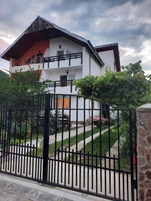 a house with a black fence in front of it at Casa Lica in Căciulata
