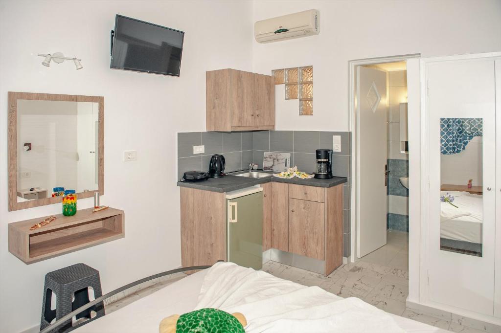 Kuchyň nebo kuchyňský kout v ubytování Petros Giatras - Rooms