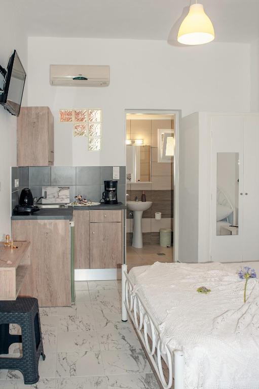Kuchyň nebo kuchyňský kout v ubytování Petros Giatras - Rooms