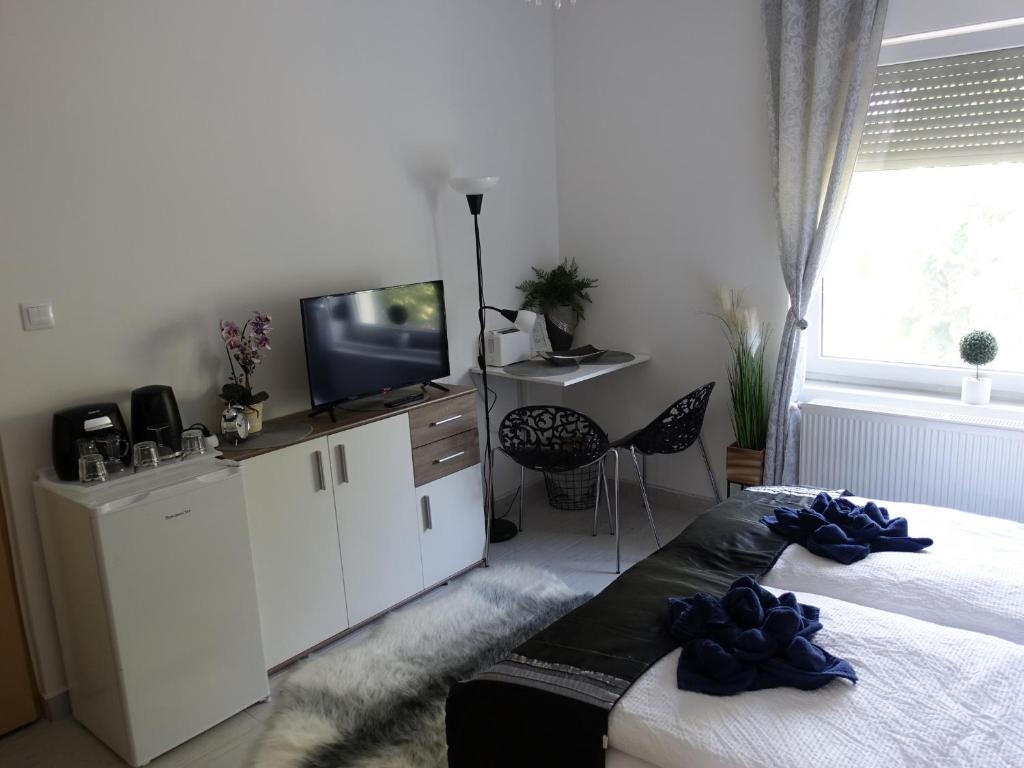 A television and/or entertainment centre at Wagner Apartman Tata