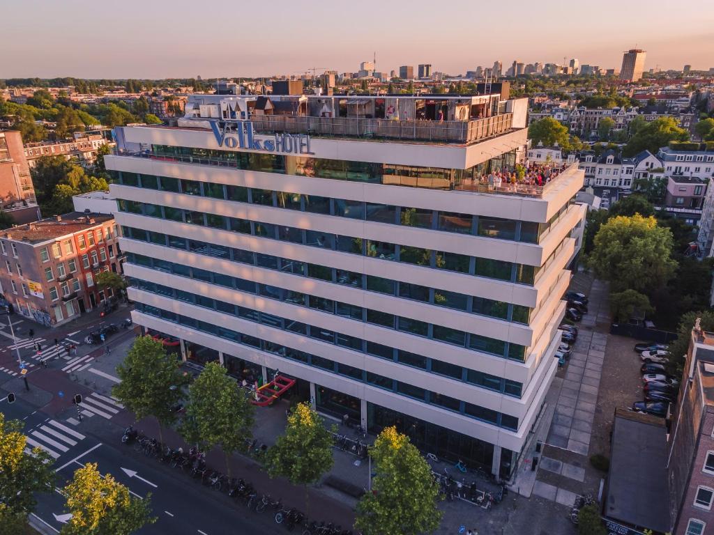 an aerial view of a building in a city at Volkshotel in Amsterdam
