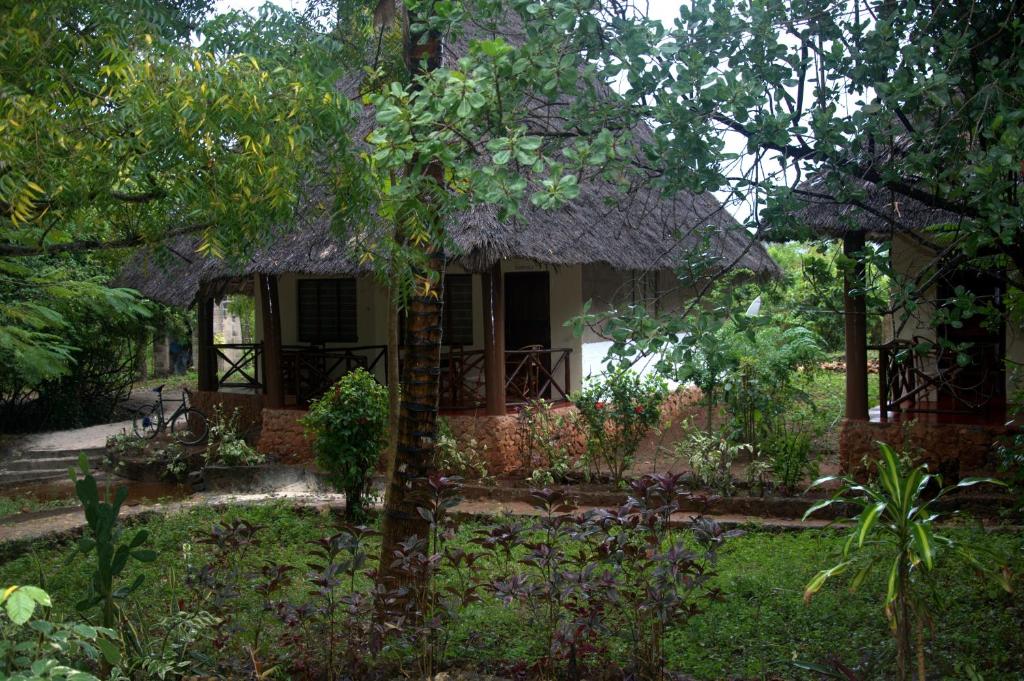 una pequeña casa con techo de paja en Baraka Aquarium Bungalows, en Nungwi