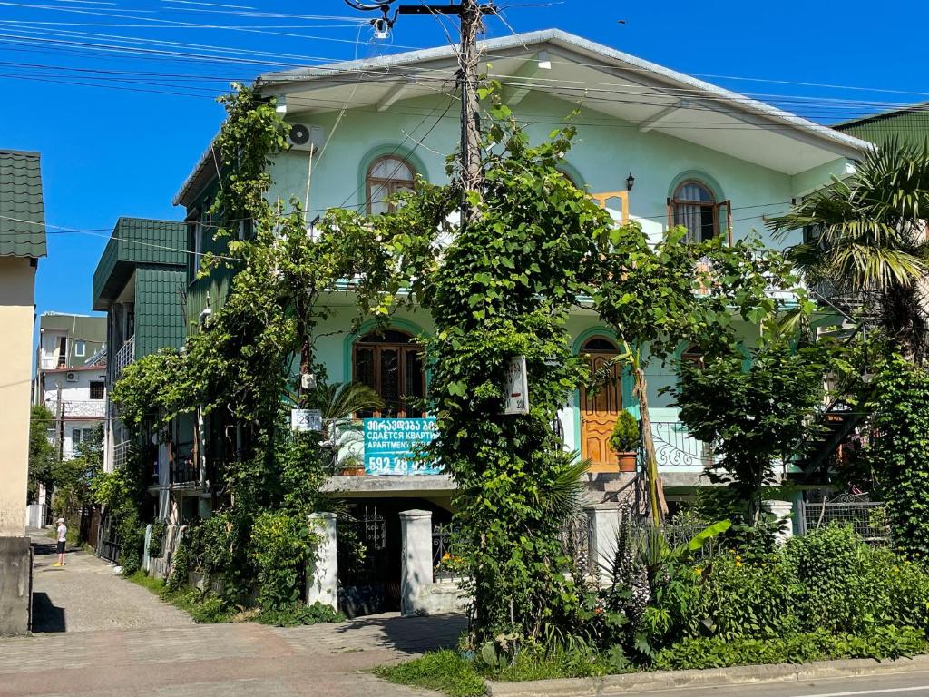 a house covered in ivy on the side of a street at Green House in K'obulet'i