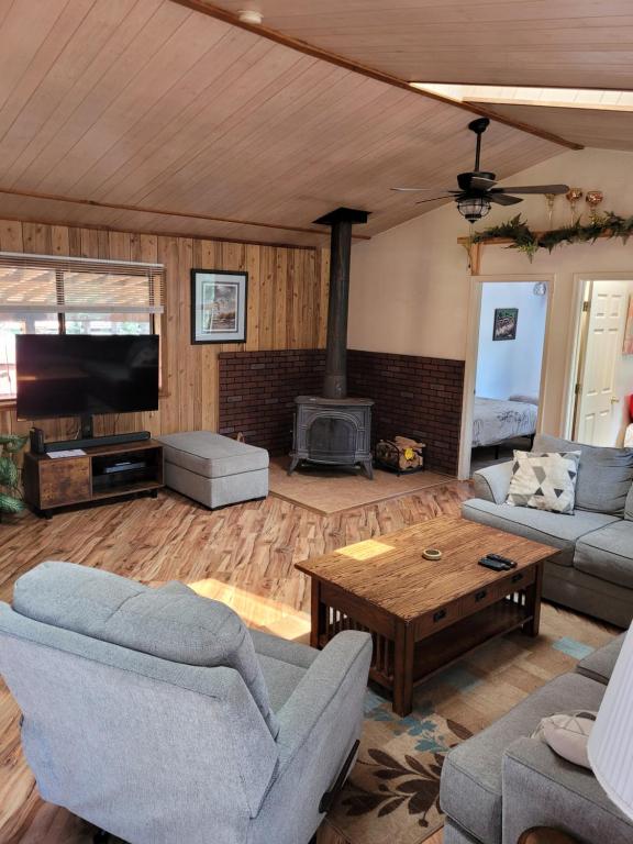 TV a/nebo společenská místnost v ubytování Greer Point Trails End Cabins