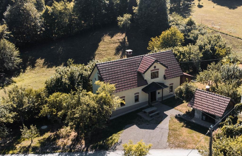 an aerial view of a house with a roof at Country House Sveta Ana in Stari Trg pri Ložu