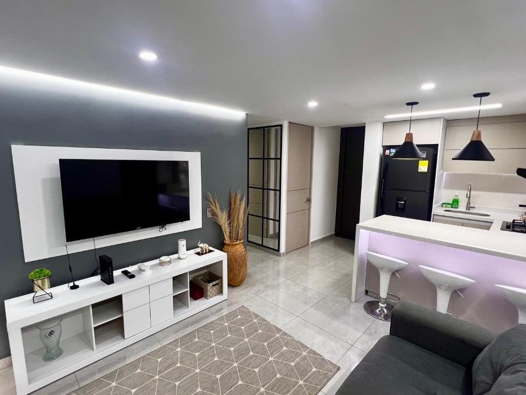 Kuchyň nebo kuchyňský kout v ubytování Apartamento luxury Girardot
