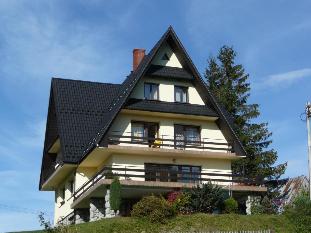 a house with a black roof at Willa Widok in Bukowina Tatrzańska