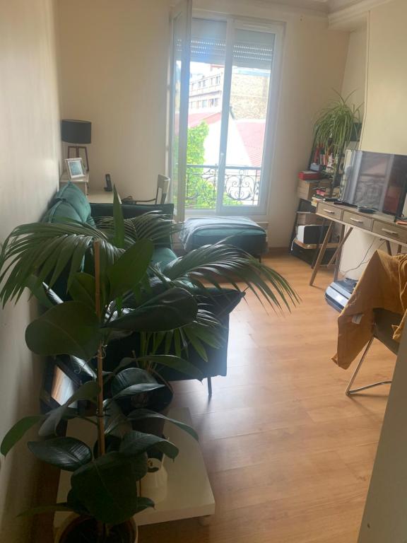 - un salon avec une grande plante verte dans l'établissement One Bedroom Appartement - Paris, à Paris