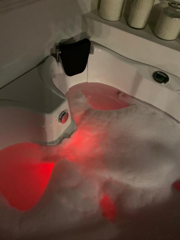 a bath tub filled with red water in a toilet at Le suites supreme in Bientina