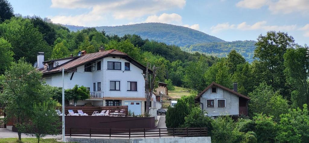 a large white house in the middle of a mountain at Vila Lisina in Seliste Dreznicko