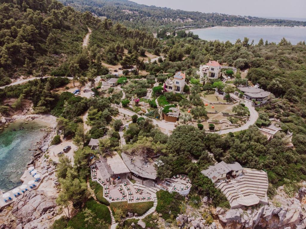 an aerial view of a house on a cliff at Porto Valitsa in Paliouri