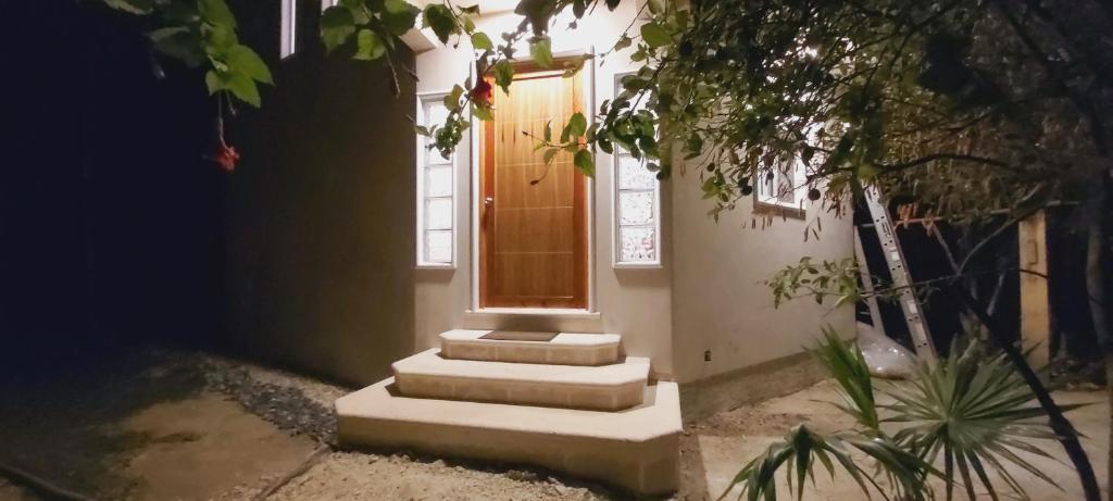 a house with stairs leading up to a door at NEW! CASA XOLA Cenote and Fauna Loft in Cozumel
