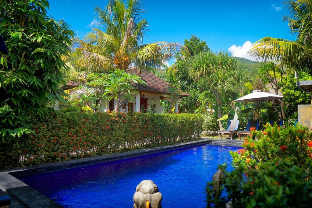 a pool with an elephant in the middle of a house at Amed Harmony Bungalows And Villas in Amed