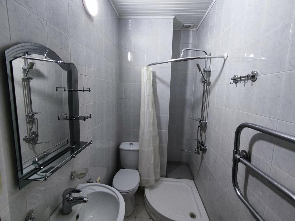 Koupelna v ubytování Guesthouse White Swan