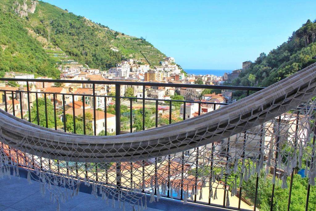 a view from the top of a suspension bridge over a mountain at Villa Ines in Maiori