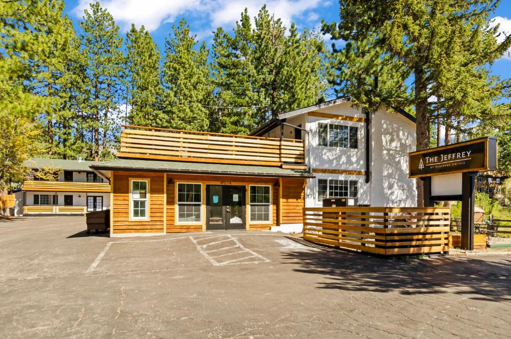 a building with a sign in front of it at The Jeffrey Hotel in South Lake Tahoe