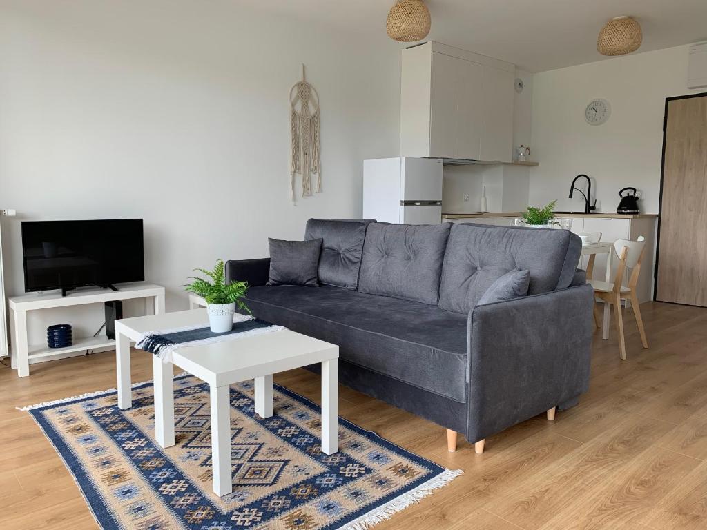 a living room with a couch and a table at Apartament Osada Cetniewo - Władysławowo in Władysławowo