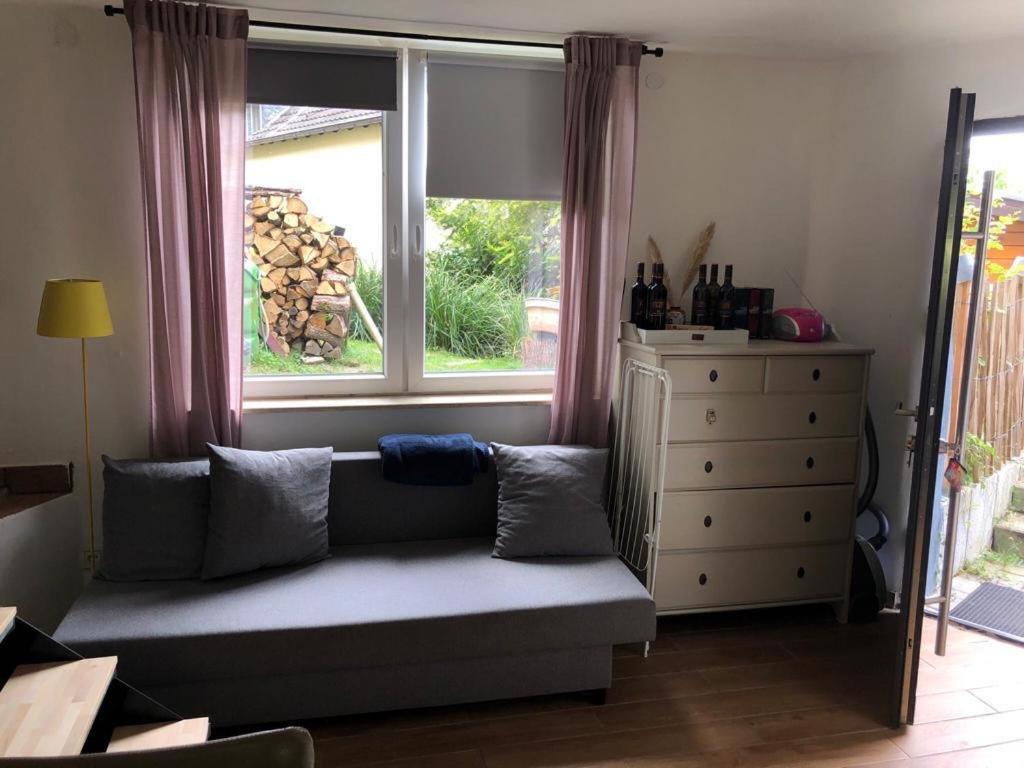 un soggiorno con divano e finestra di Wohnen im Weinberg a Rheinbreitbach