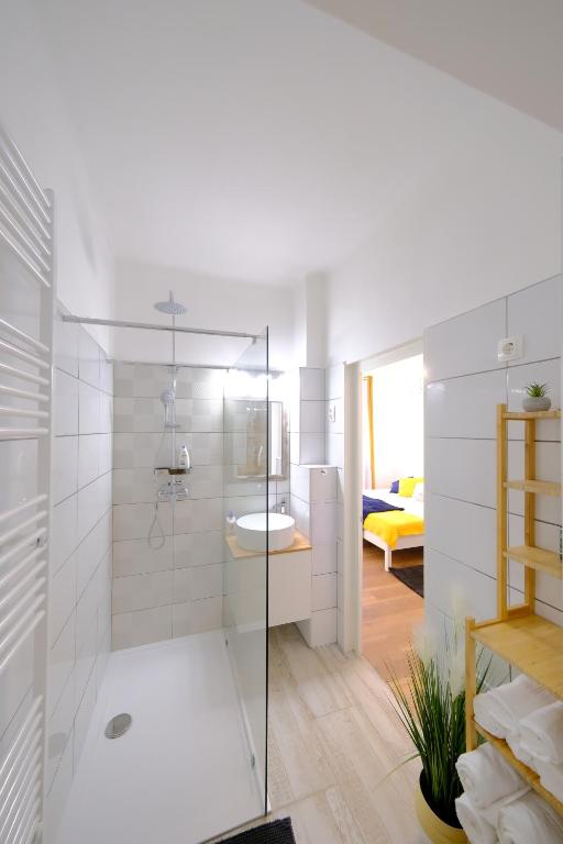 Koupelna v ubytování PéterPál apartman