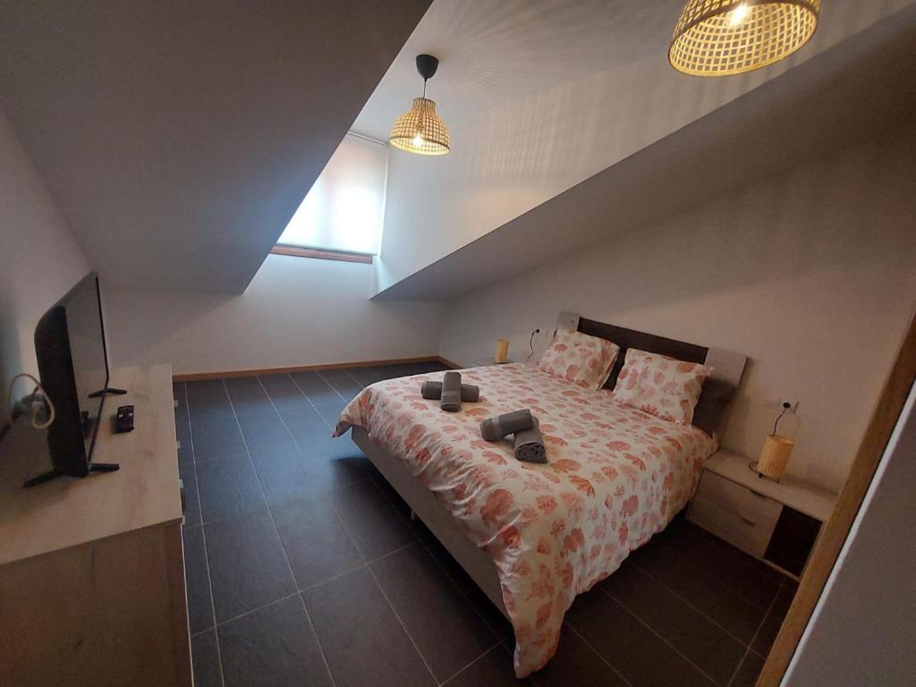 a bedroom with a bed and a television in it at BRICIA APARTAMENTO 16 in Llanes