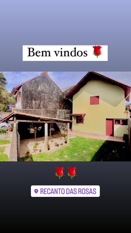 een foto van een huis en een screenshot van een website bij Casa Recanto das Rosas in Monte Verde