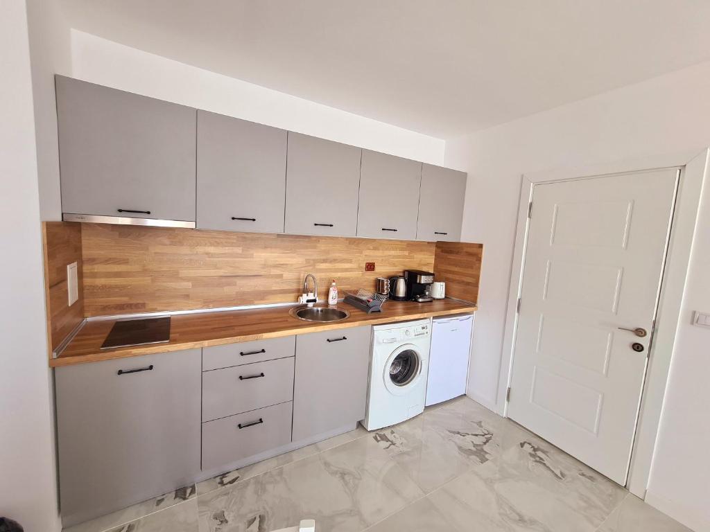 A kitchen or kitchenette at Cactus beach apart Obzor