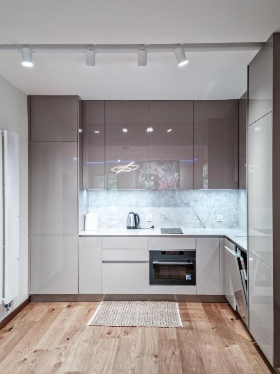Kuchyň nebo kuchyňský kout v ubytování Apartament VIP CENTRUM