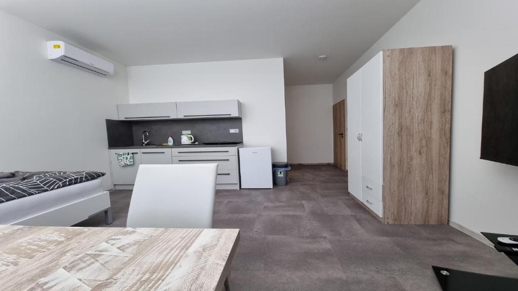 Kuchyň nebo kuchyňský kout v ubytování Apartmány U Jiříka