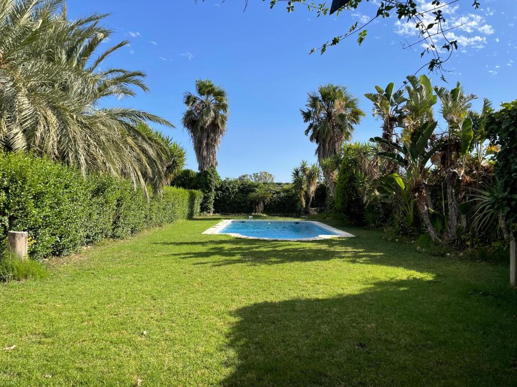una piscina in un cortile con palme di Cortijo CANO a Cuevas del Almanzora