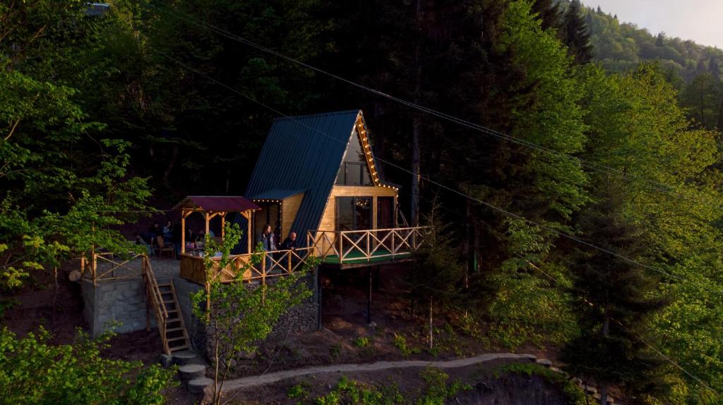 an aerial view of a house in the middle of a forest at Forest House in Dandalo