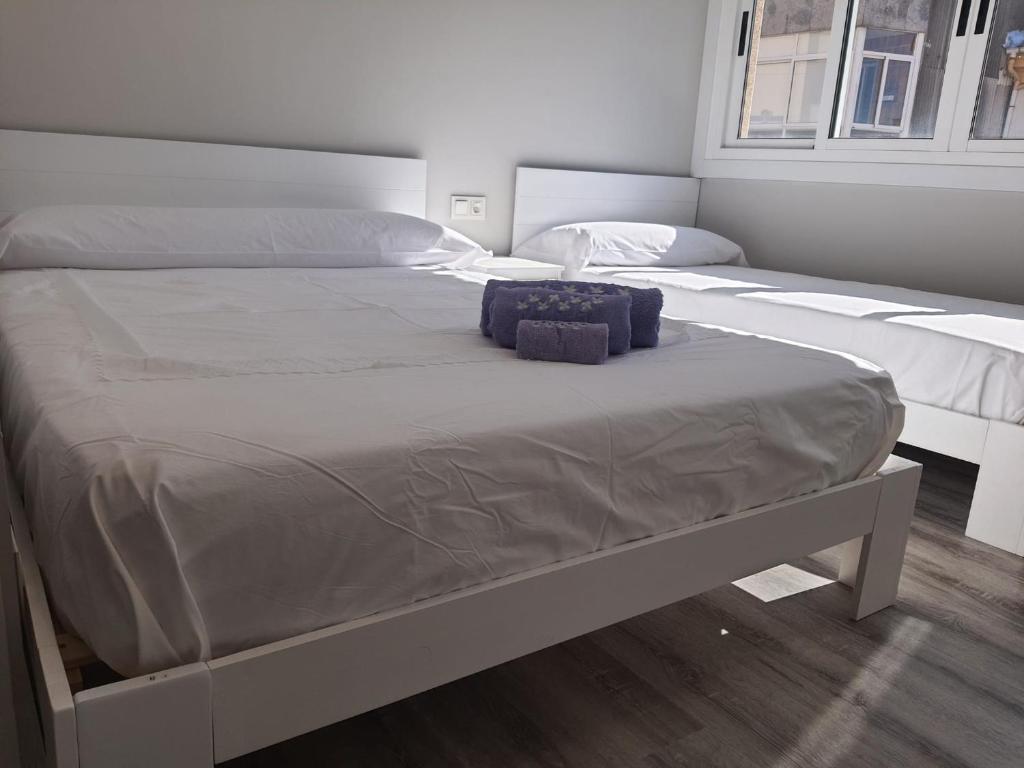 2 Betten in einem Zimmer mit 2 Betten sidx sidx sidx sidx in der Unterkunft PASEO MARÍTIMO in Vilagarcia de Arousa