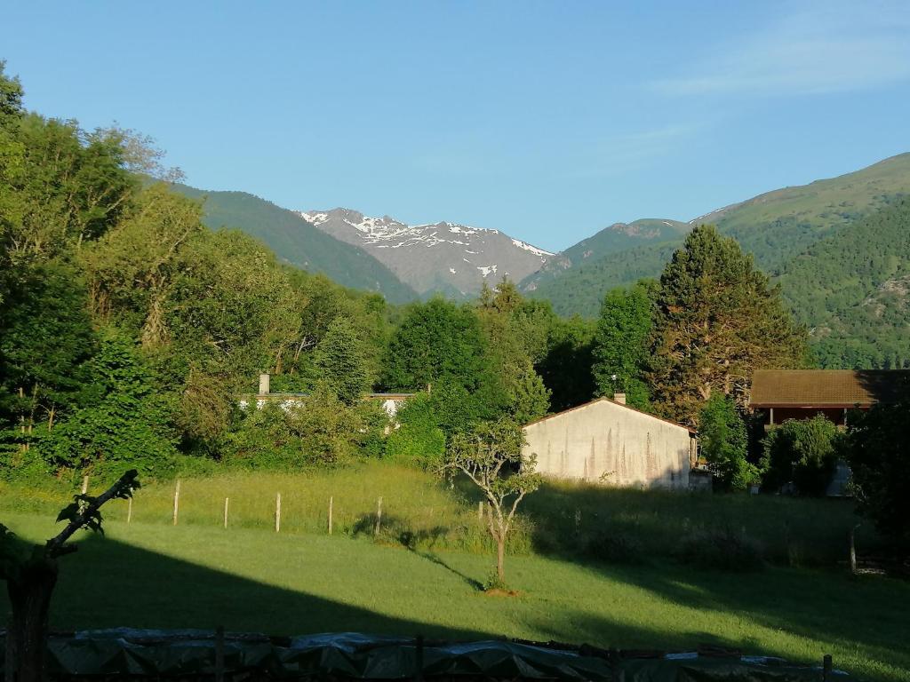 a view of a field with mountains in the background at A LA JOIE DE VIVRE Chez l'habitant in Banat