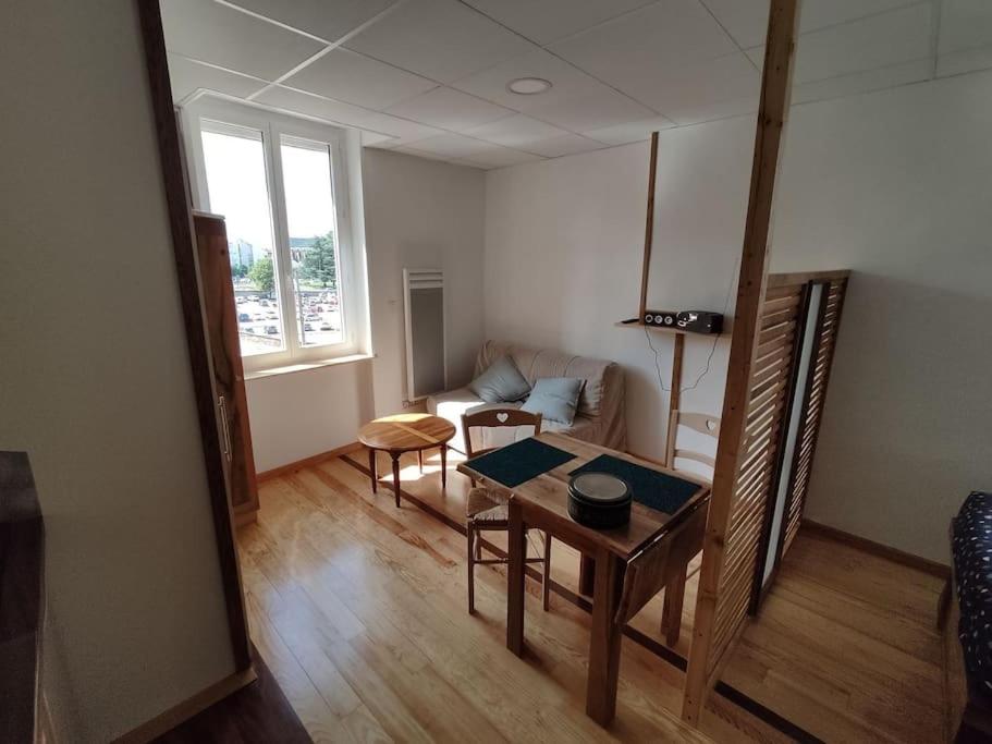 een woonkamer met een tafel en een bank bij Studio sympa avec petit déjeuner entre canal et Loire in Roanne