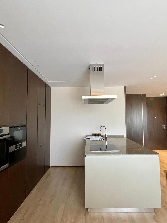 مطبخ أو مطبخ صغير في Luxury Lake View Duplex with Indoor Fireplace