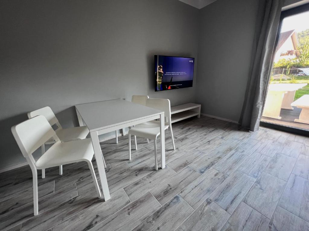 Televízia a/alebo spoločenská miestnosť v ubytovaní Apartamenty Pod Jaworami