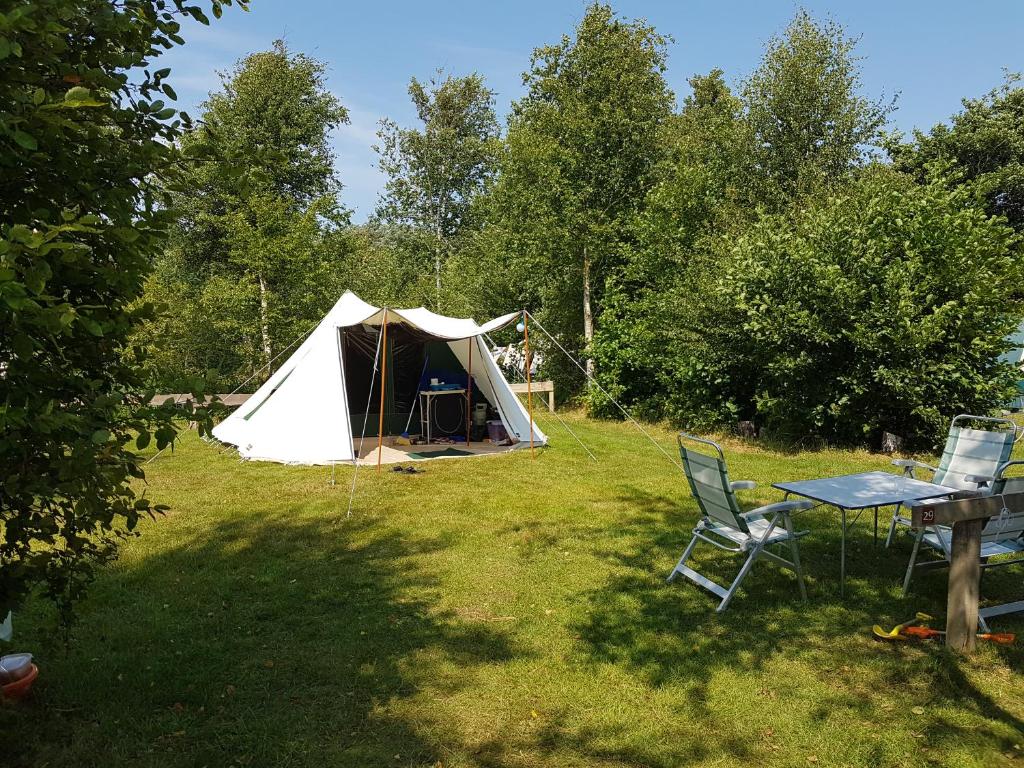 namiot na polu ze stołem i krzesłami w obiekcie Ameland tentenverhuur Ameland w mieście Nes