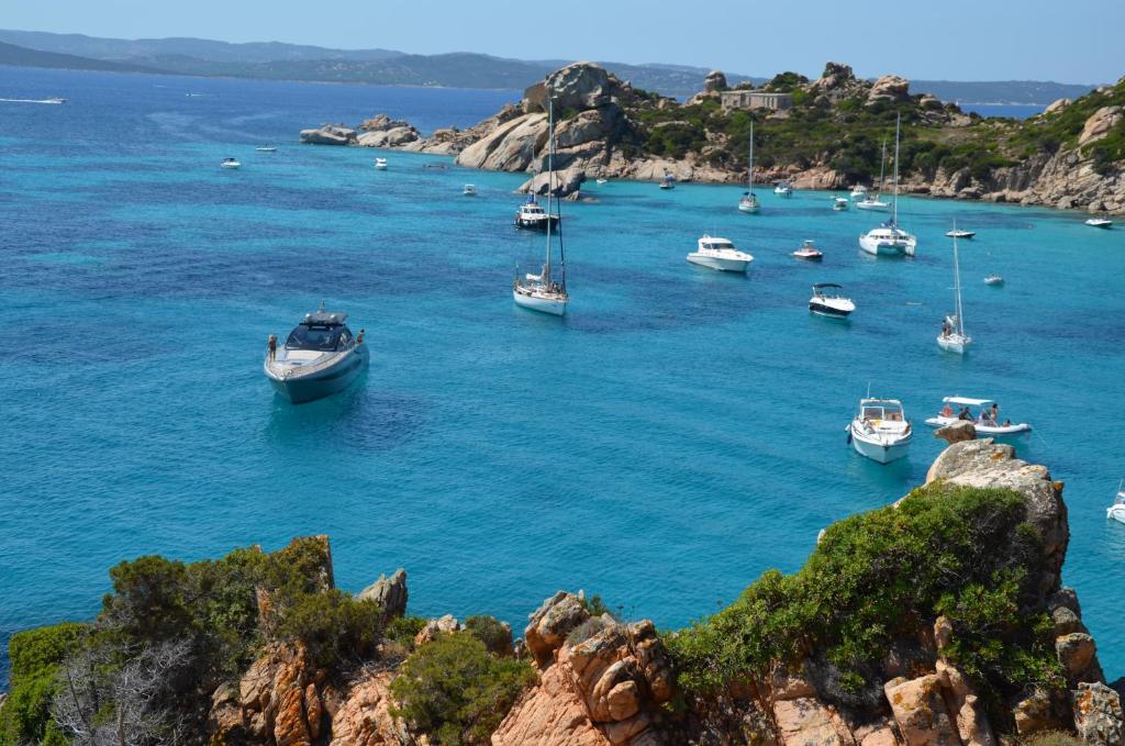 eine Gruppe von Booten in einem großen Wasserkörper in der Unterkunft Casa Francesca Puntaldia in San Teodoro