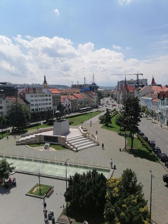 ein Stadtplatz mit einer Statue in der Mitte in der Unterkunft Locatia perfecta in centru in Cluj-Napoca