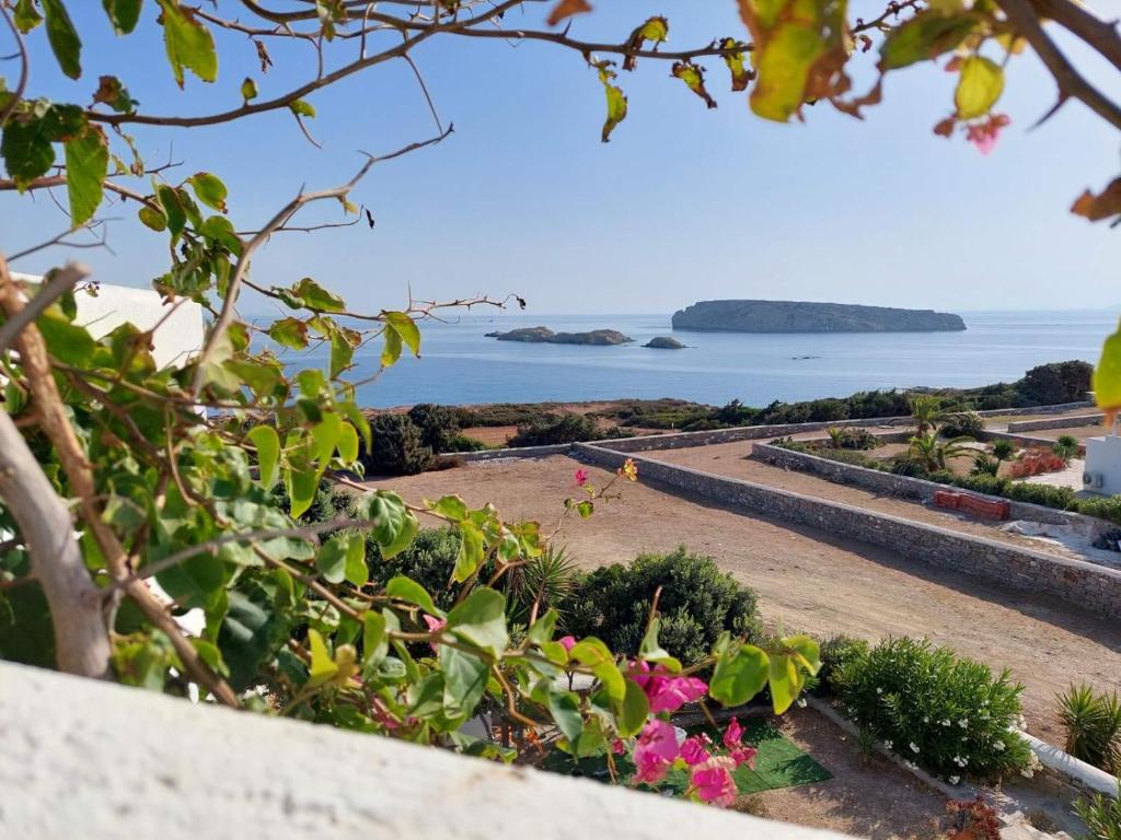 a garden with a view of the ocean at Sophia & Chris Studios in Santa Maria